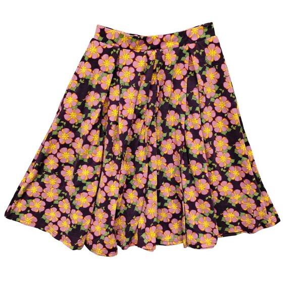 Lularoe Madison Skirt Size XS Floral Print Purple Pink and Yellow Pockets Pullon - Picture 3 of 8